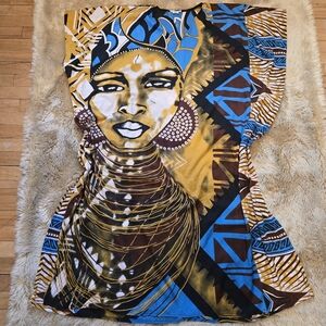 Gypsy Blue African Print Ethnic Muumuu Kaftan Caftan Beach Wear Free Size